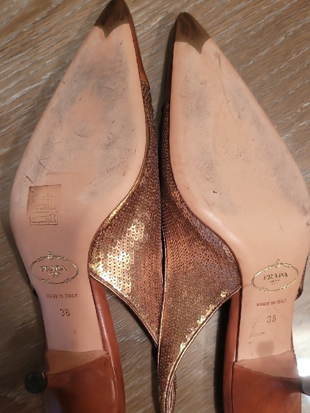 Prada Metallic Bronze Pointed Kitten Heel Slingback Heels - Picture 6 of 10